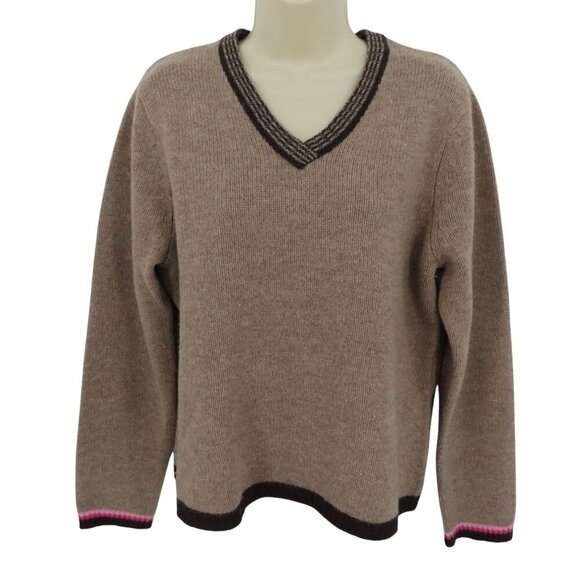 Alexandra Bartlett Sweaters - Alexandra Bartlett Women Large Lambswool Wool Brown Pink Elbow Patch Sweater